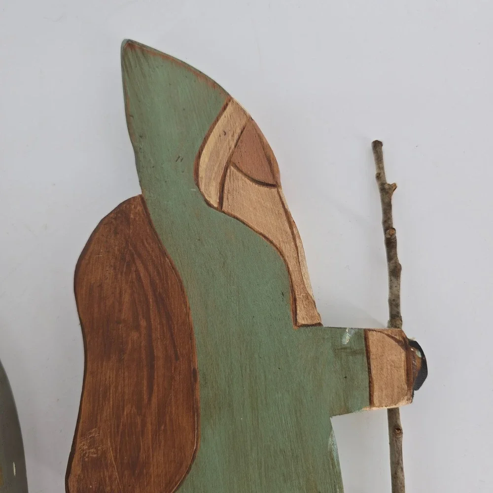 Vintage Primitive Wooden Santa Trio Folk Art Rustic Christmas Decor